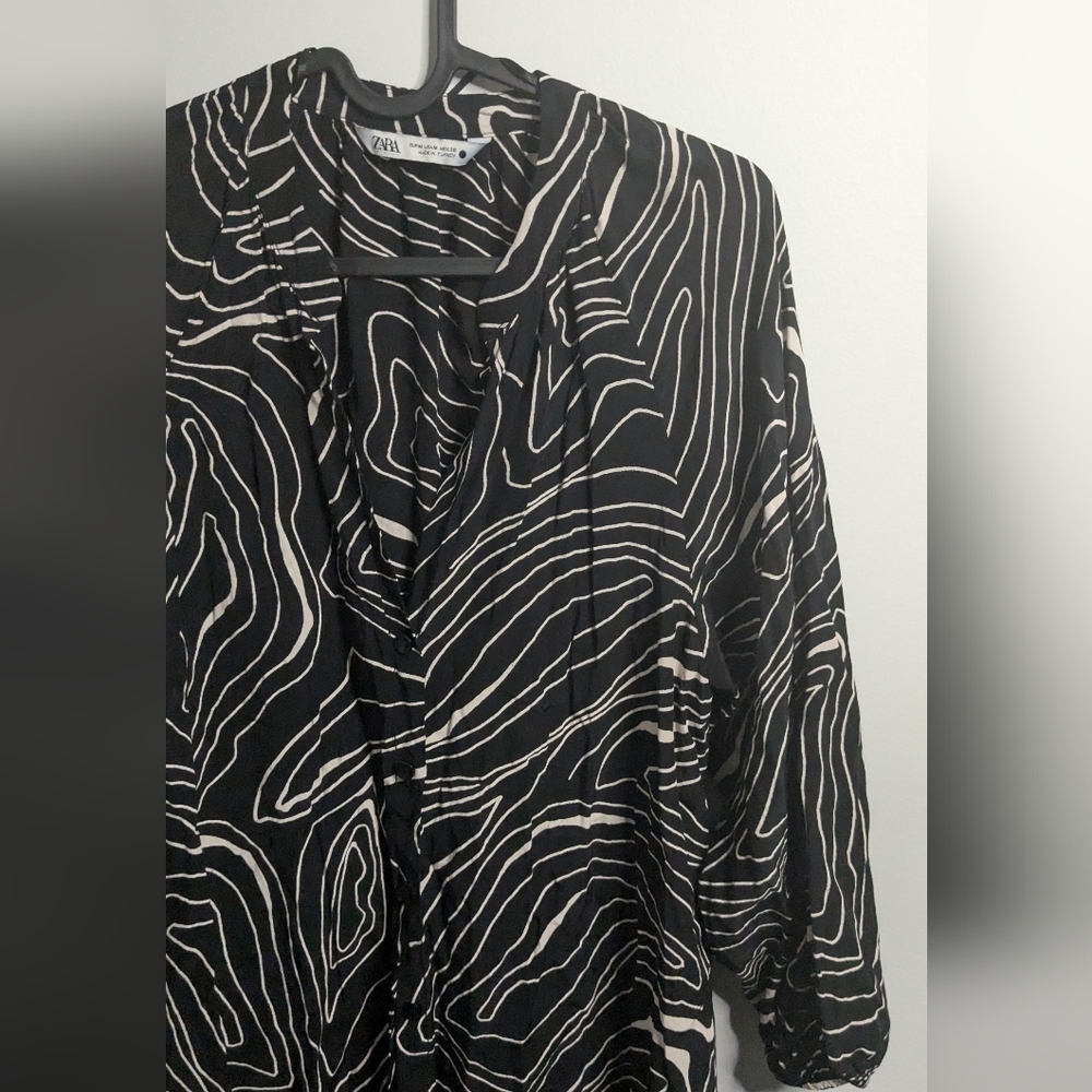 ZARA Black and white printed midi dress - size M - Picture 3 of 8